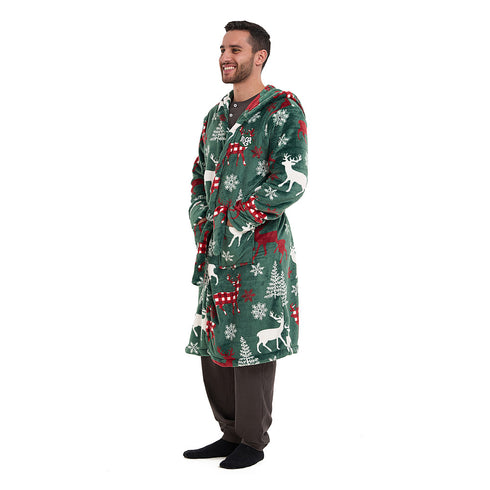 Snuggs Blanket Robe Green Deer Christmas